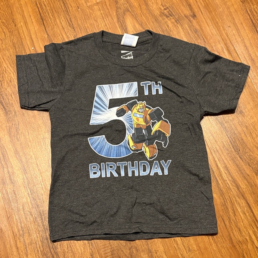 Port and Company Charcoal 5th Birthday Bumblebee Transformer T-shirt